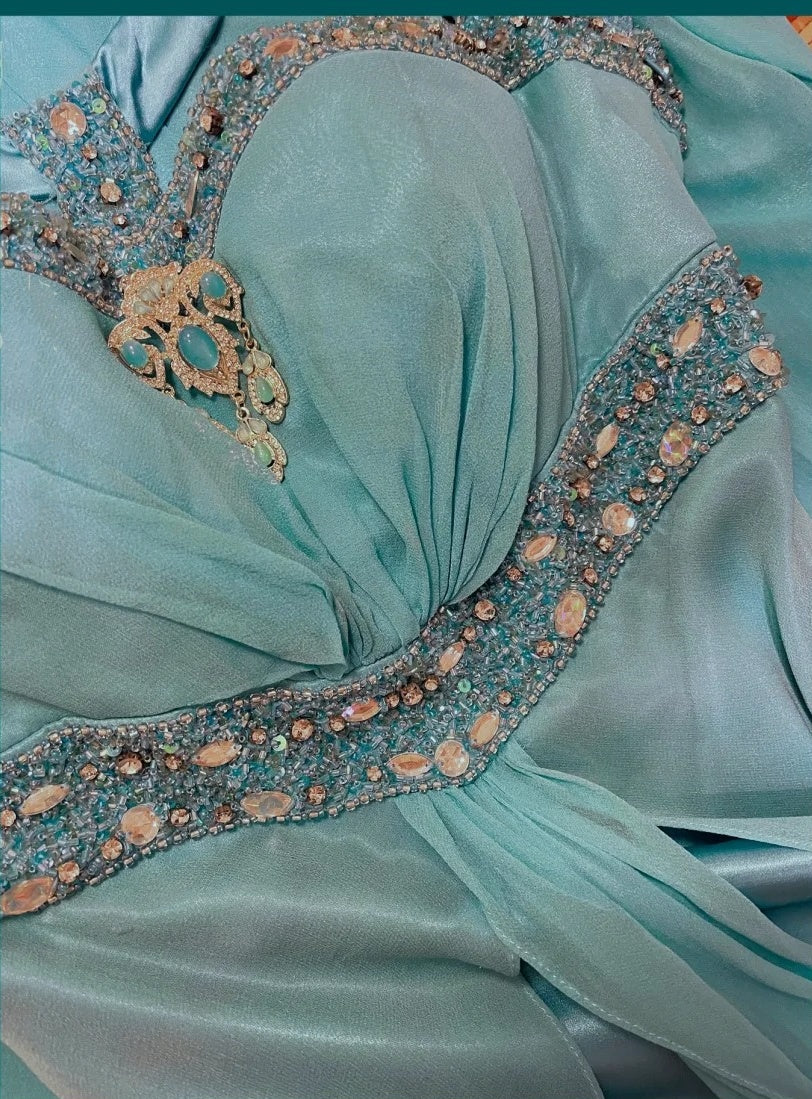 Blue Beaded Long Satin Mermaid Ball Gown Evening Gown Party Dress nv4320