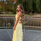 Yellow Fashion Elegant Satin Backless Long Spaghetti Straps Evening Gown Prom Dress nv1667
