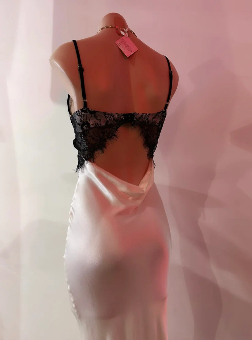 Beautiful Cream Stunning Black Lace Long Backless Satin Party Gown Evening Dress Accompanying Dress nv4106