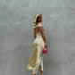 Hellgelbes, schlichtes, elegantes, schulterfreies, langes Meerjungfrauen-Abendkleid mit schmaler Passform aus Satin, Ballkleid, Partykleid, nv3461