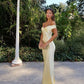 Hellgelbes, schlichtes, elegantes, schulterfreies, langes Meerjungfrauen-Abendkleid mit schmaler Passform aus Satin, Ballkleid, Partykleid, nv3461