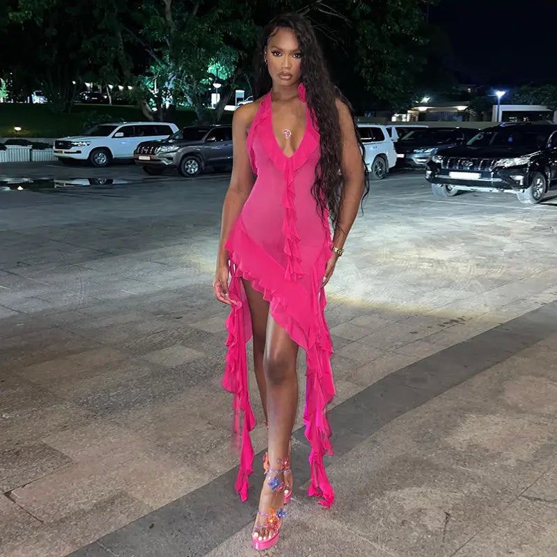 Pink Fashion Elegant Sexy Strapless Sleeveless Long Chiffon Ball Gown Holiday Birthday Party Dress Evening Dress Prom Dress nv3952