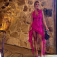 Rosa Mode Elegant Chiffon Kurze Rüschen Urlaub Party Kleid nv3877