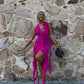 Rosa Mode Elegant Chiffon Kurze Rüschen Urlaub Party Kleid nv3877