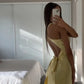 Yellow V-neck backless fashion elegant long satin ball gown evening dress wedding guest party dress nv2013