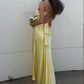 Yellow V-neck backless fashion elegant long satin ball gown evening dress wedding guest party dress nv2013
