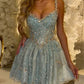 Blue exquisite beaded short chiffon homecoming dress birthday party dress nv5301