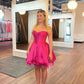 Fuchsia A-Linien-Abendkleid mit Herzausschnitt, kurzes Partykleid, nv2143