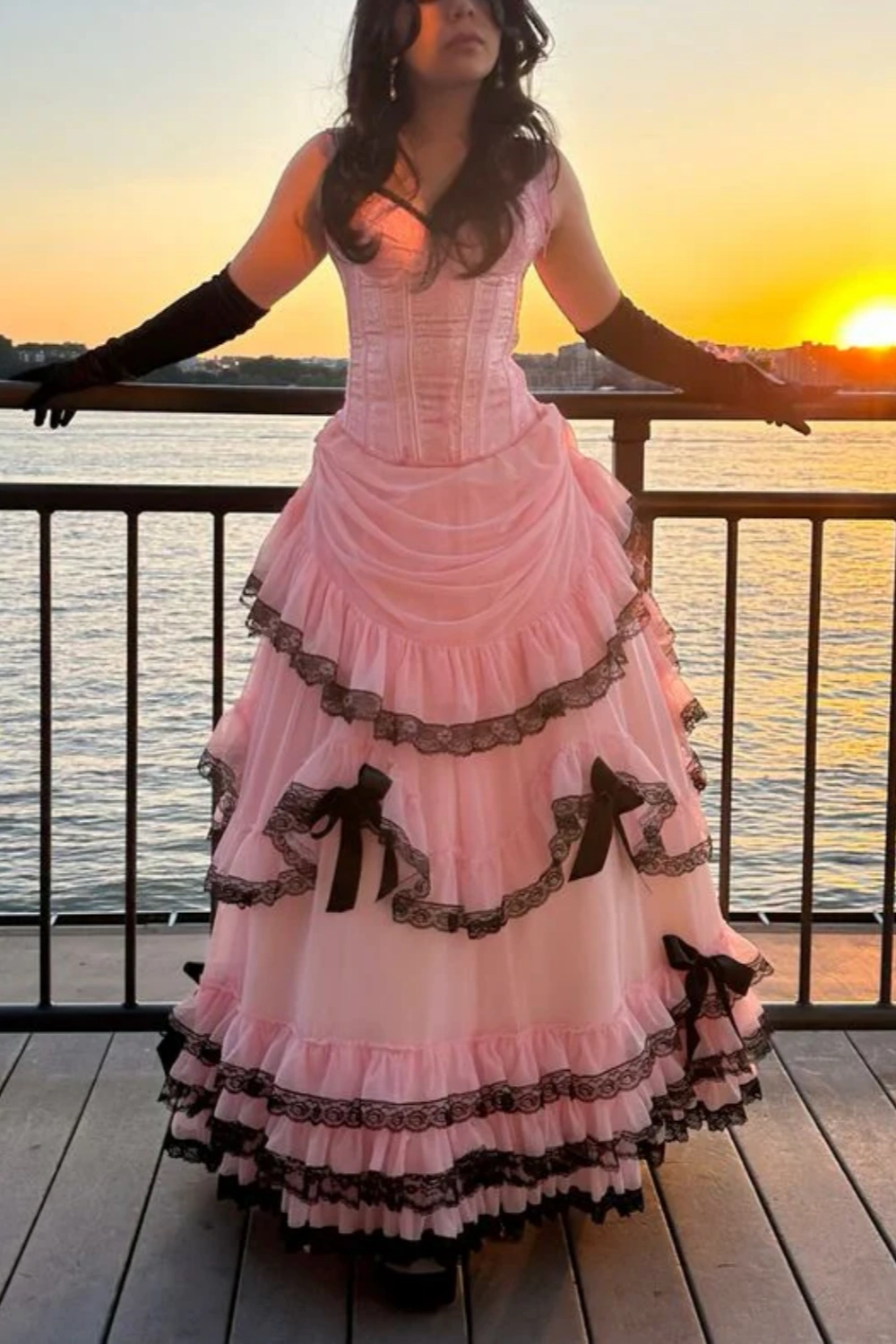 Pink Tulle Lace Train Gown | Dark Lolita Style Vintage Tea Party Dress NV6318