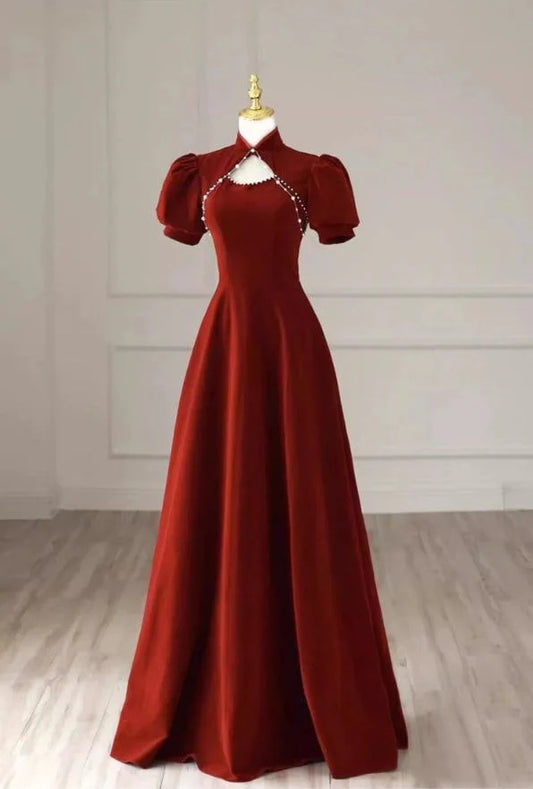Robe de soirée longue rouge pour femme, nouvelle collection, robe de bal haut de gamme, cheongsam chinois nv1818