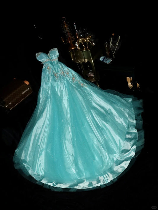 Blue Beading Fashion Elegant Long Tulle Satin Prom Dress Evening Dress Party Dress nv4688