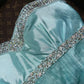 Robe de soirée longue en satin et tulle bleu, élégante, à perles, à la mode, nv4688