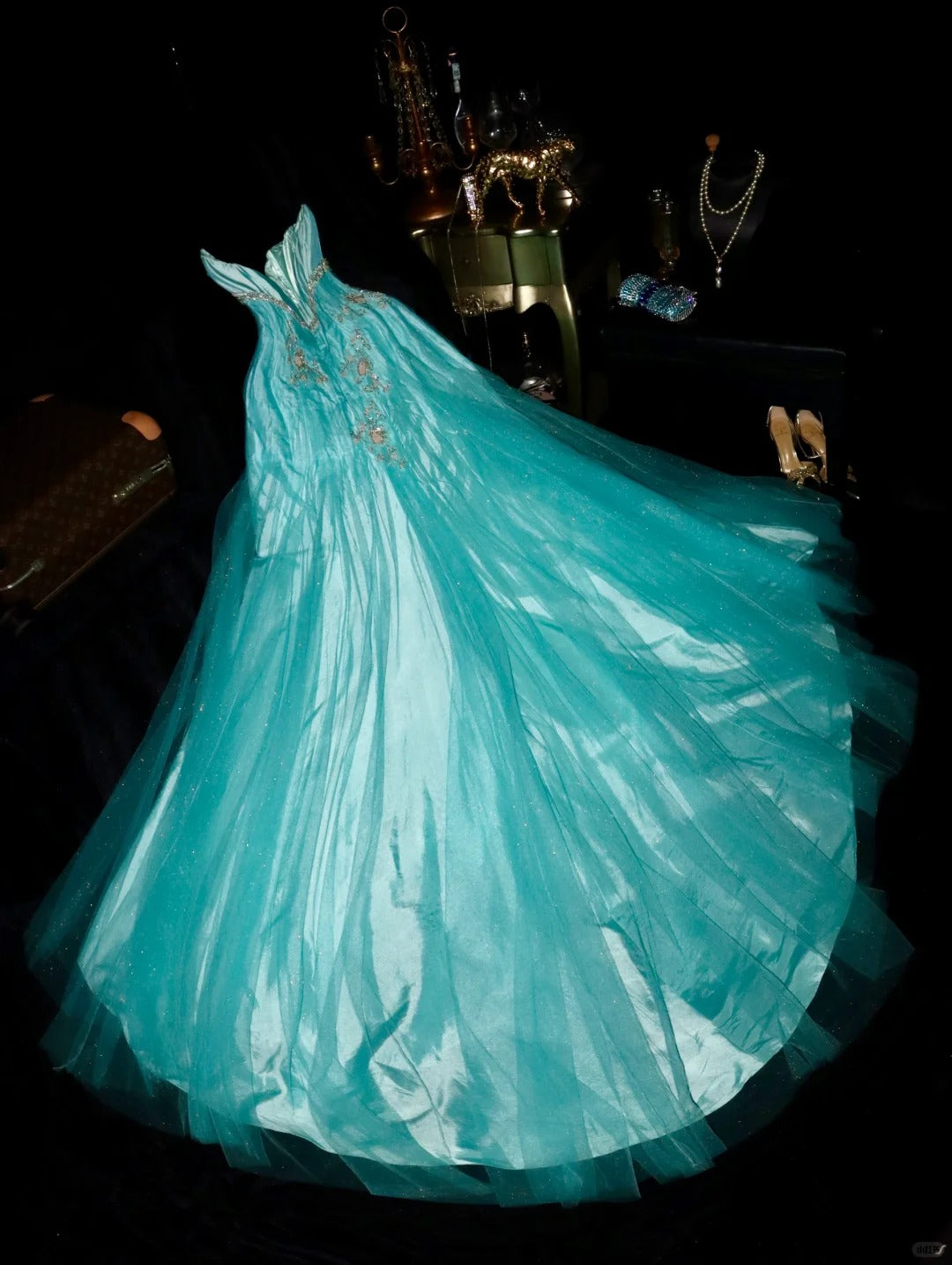 Robe de soirée longue en satin et tulle bleu, élégante, à perles, à la mode, nv4688