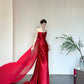 Red Fashionable Gorgeous Elegant Exquisite Long Satin Mermaid Floor-length Tail Ball Gown Evening Gown Wedding Dress nv4057