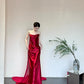 Red Fashionable Gorgeous Elegant Exquisite Long Satin Mermaid Floor-length Tail Ball Gown Evening Gown Wedding Dress nv4057