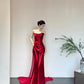 Red Fashionable Gorgeous Elegant Exquisite Long Satin Mermaid Floor-length Tail Ball Gown Evening Gown Wedding Dress nv4057