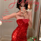 Christmas Limited Sequin Dress: Backless Train Design, Fitted Bodycon, Party Eye-catching Mini Dress NV6409