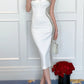 White Satin Boned Camisole Dress: 3D Bust Pad, Fitted Bodycon, Luxury Evening Gown NV6407