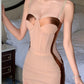 Nude-rosa Satin-Camisole-Kleid mit Stäbchen: 3D-Brustpolster, Spitzenbesatz, Pure Desire Hot Girl Bodycon-Kleid NV6406
