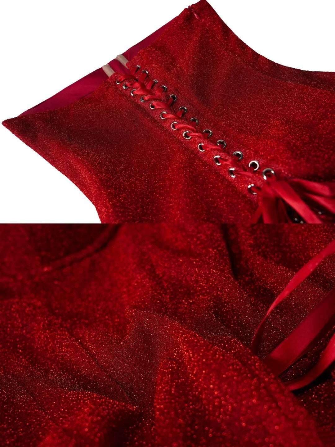 Bright Red Sequin Bandeau Mini Dress: Back Lace-up, Fitted Bodycon, Party Centerpiece Gown NV6412