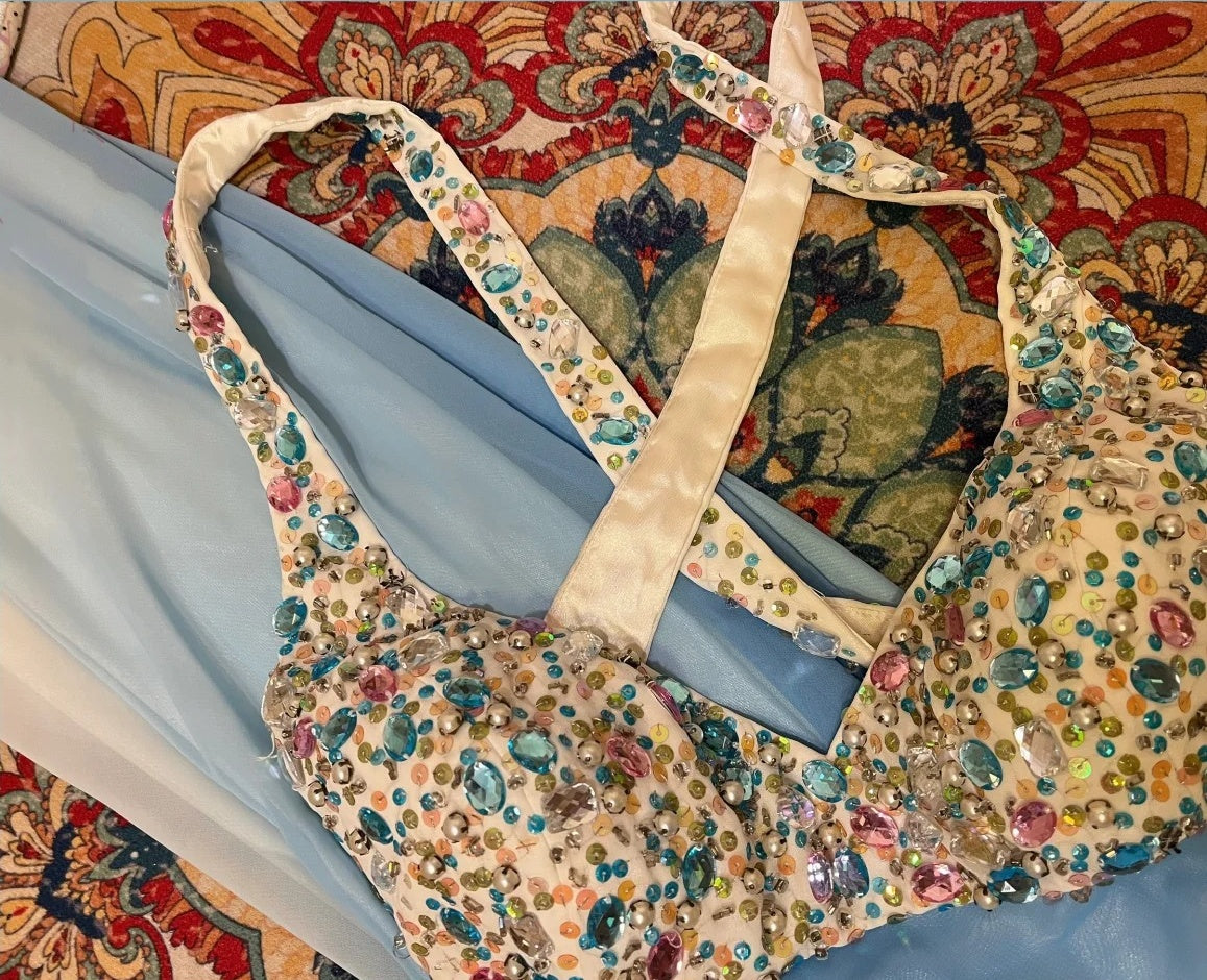 Blue rainbow beaded long chiffon mermaid ball gown evening dress party dress nv4318