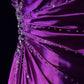 Lila Perlenbesetztes elegantes langes Satin-Ballkleid, Abendkleid, NV4929