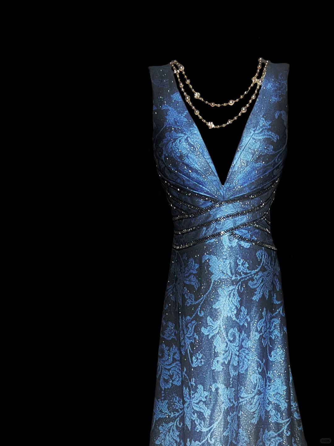 Blue Stylish Elegant V-Neck Exquisite Lace Long Tulle Floor-length Ball Gown Evening Gown Birthday Party Gown Prom Gown nv3970