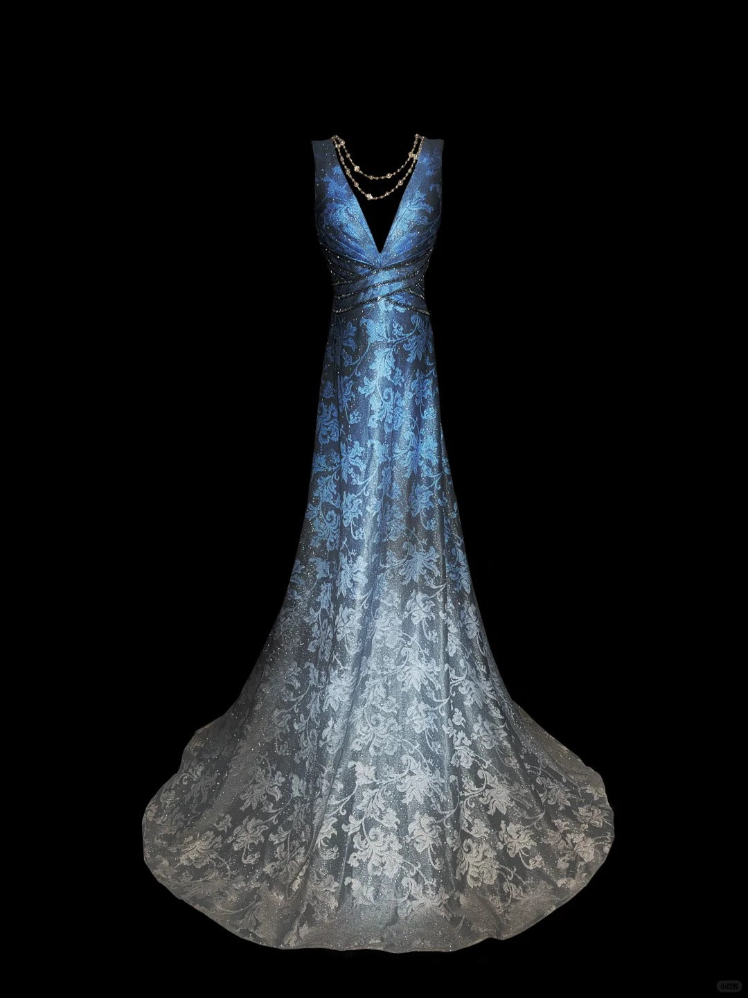 Blue Stylish Elegant V-Neck Exquisite Lace Long Tulle Floor-length Ball Gown Evening Gown Birthday Party Gown Prom Gown nv3970