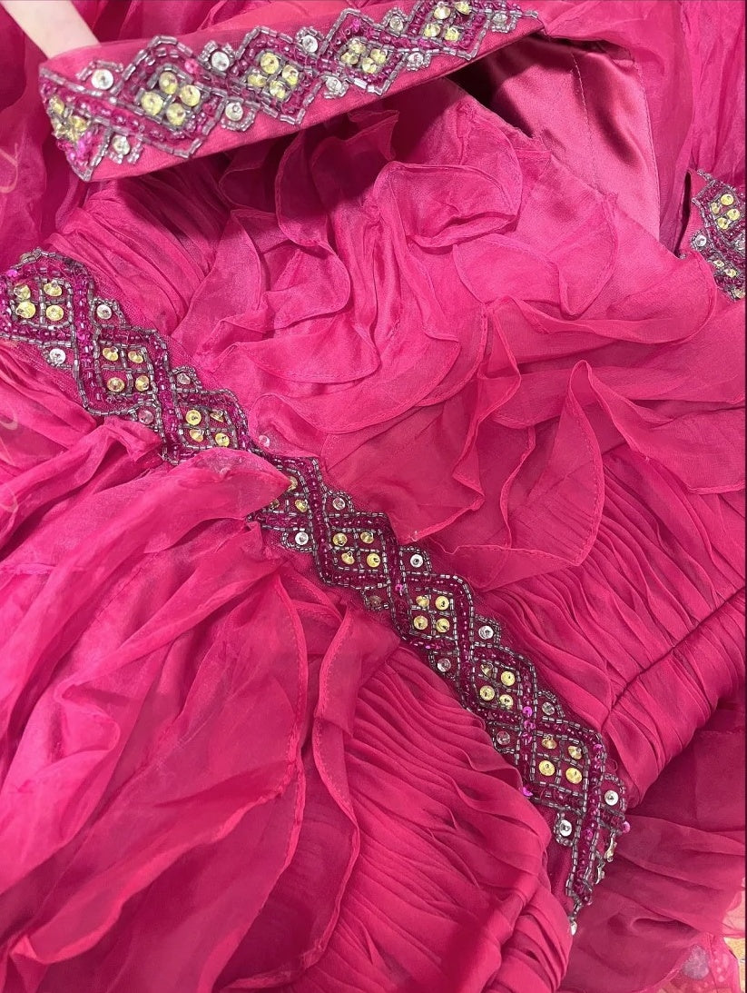 Pink Beaded Beautiful Mermaid Long Chiffon Ball Gown Evening Dress Party Dress nv4323