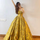 Gold Fashion Elegant Vintage Long Satin Ball Gown Evening Dress nv4774