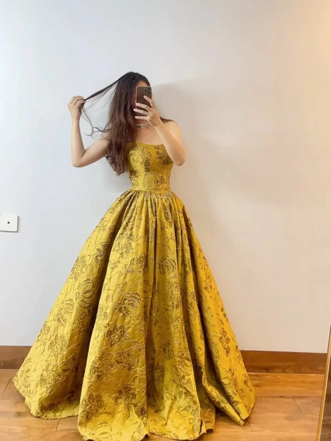 Gold Fashion Elegant Vintage Long Satin Ball Gown Evening Dress nv4774