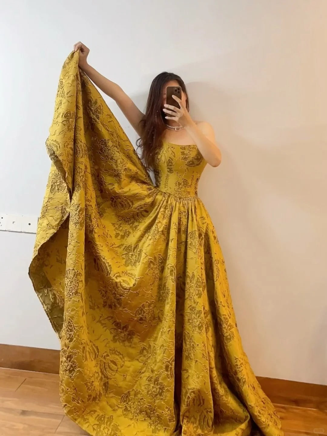Gold Fashion Elegant Vintage Long Satin Ball Gown Evening Dress nv4774
