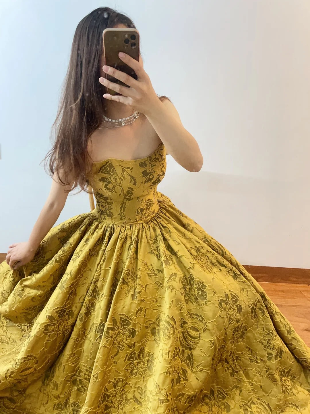 Gold Fashion Elegant Vintage Long Satin Ball Gown Evening Dress nv4774