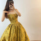 Gold Fashion Elegant Vintage Long Satin Ball Gown Evening Dress nv4774