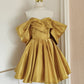 Yellow Homecoming Dress Fashion A-line Off-shoulder Satin Short Birthday Dress nv4271