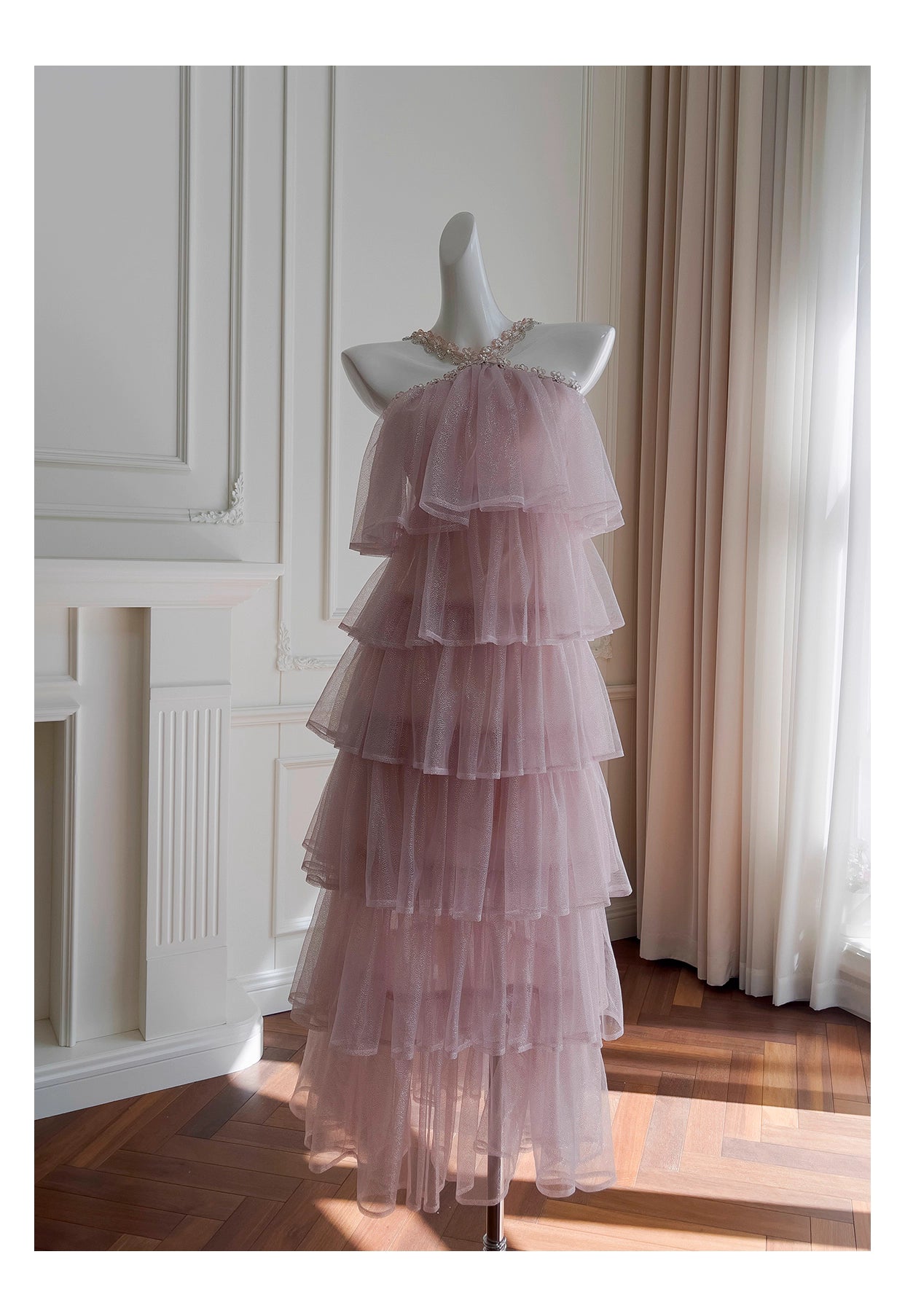 NiceVestidos - Robe de soirée rose en maille avec bretelles, robe de fête d'anniversaire française pour femme nv5558