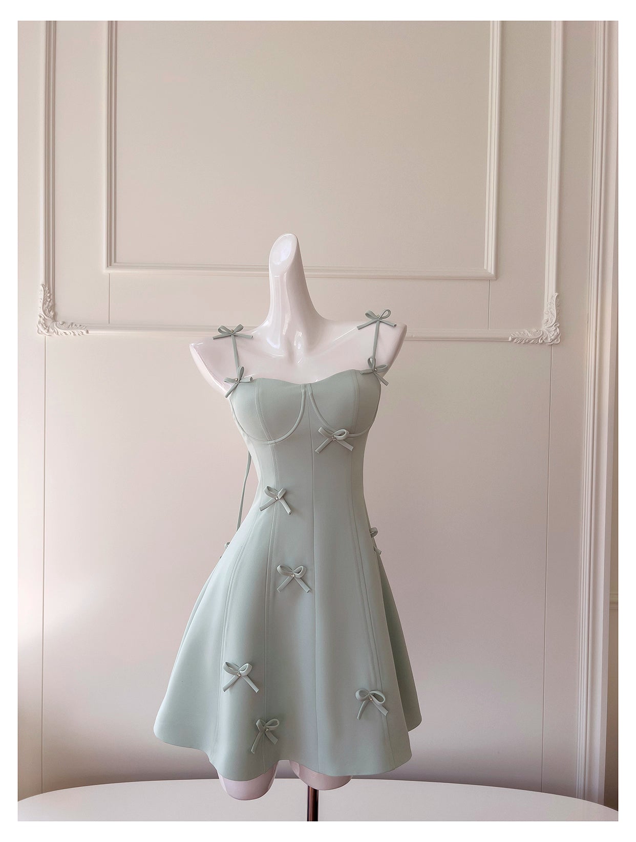 NiceVestidos-Short homecoming dress spring and summer new green bow sexy suspender dress design small dress nv5545