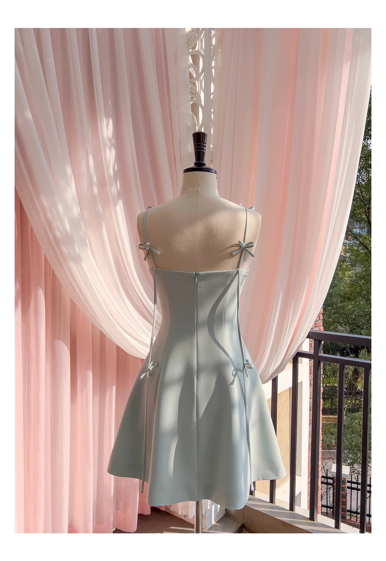 NiceVestidos-Short homecoming dress spring and summer new green bow sexy suspender dress design small dress nv5545