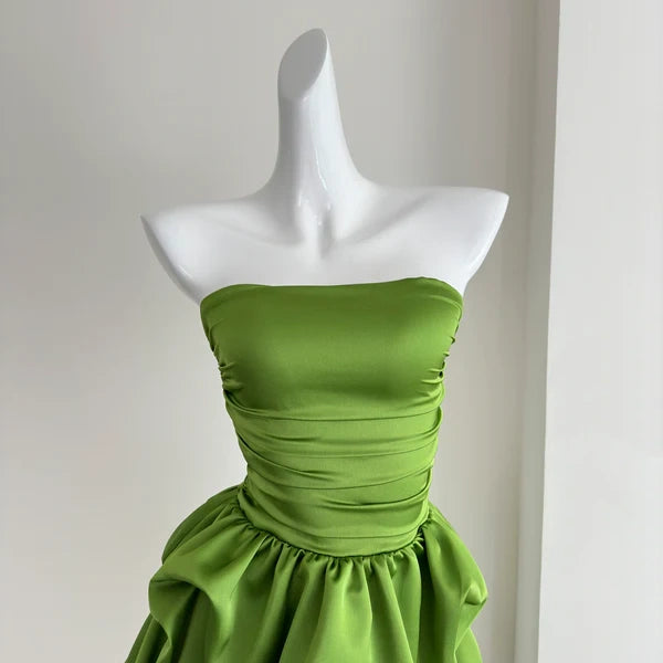 Green Homecoming Dress Spaghetti Strap A-Line Short Satin Prom Gown Party Dress nv4266