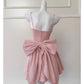 NiceVestidos-Short Homecoming Dress Pink Sequined Tweed Suspender Dress High-End Waist Slimming Bow Short Dress nv5544