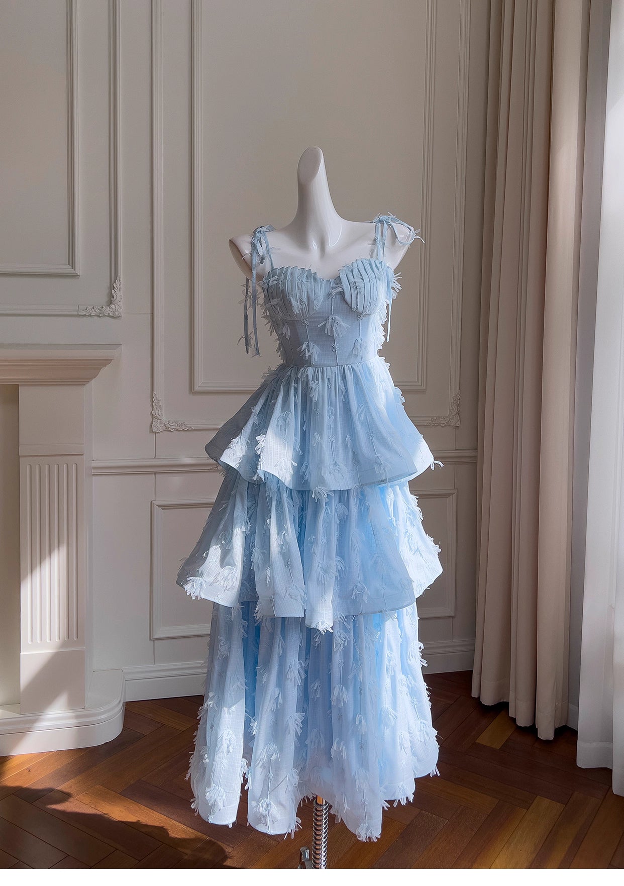 NiceVestidos-Homecoming-Kleid, blaues Chiffon-Kleid für Geburtstagstorte, schickes, einzigartiges langes Kleid mit Hosenträgern, nv5551