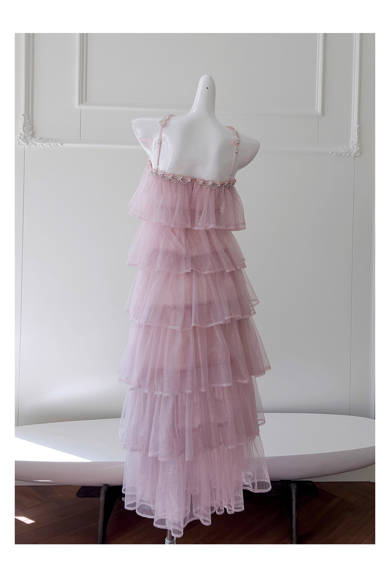 NiceVestidos - Robe de soirée rose en maille avec bretelles, robe de fête d'anniversaire française pour femme nv5558