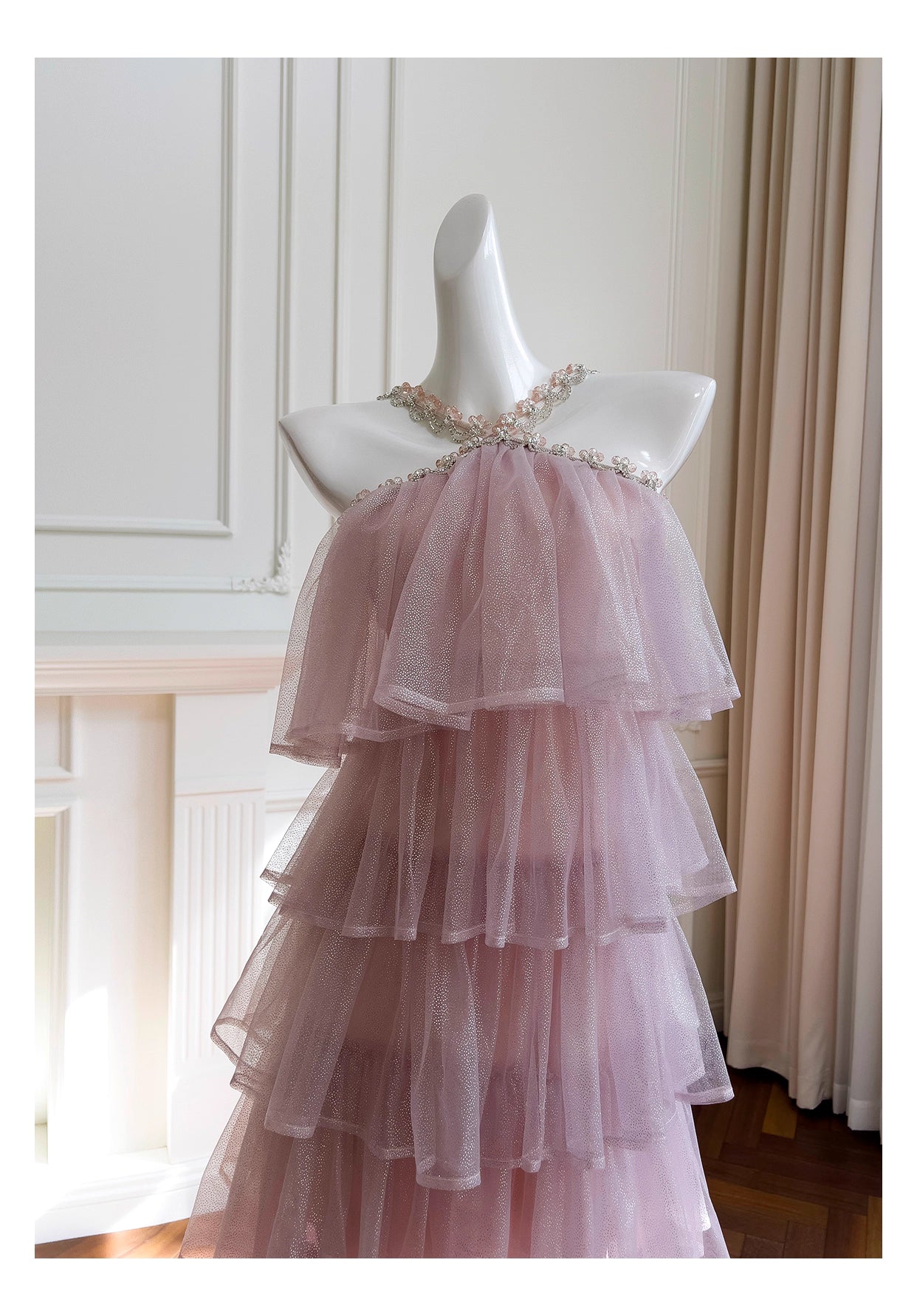 NiceVestidos - Robe de soirée rose en maille avec bretelles, robe de fête d'anniversaire française pour femme nv5558