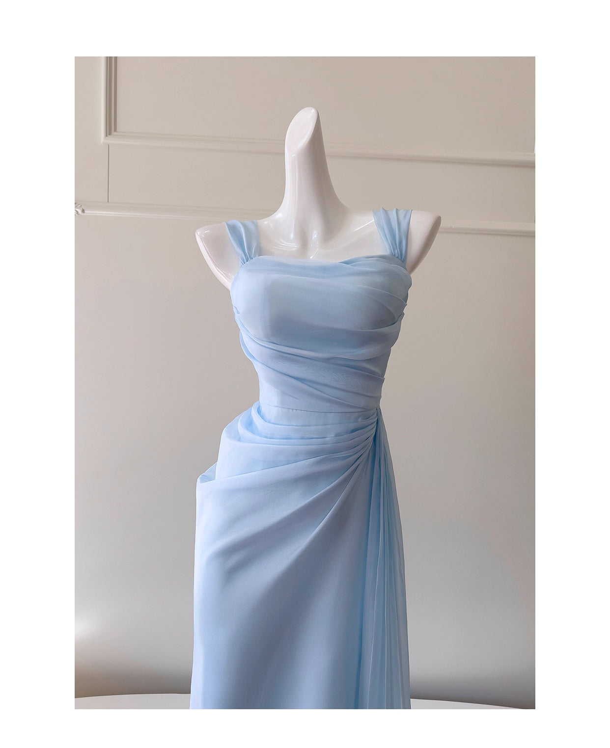 NiceVestidos-Homecoming Dress Blue Suspender Design Waist Long French Retro Summer Popular Dress For Women nv5557