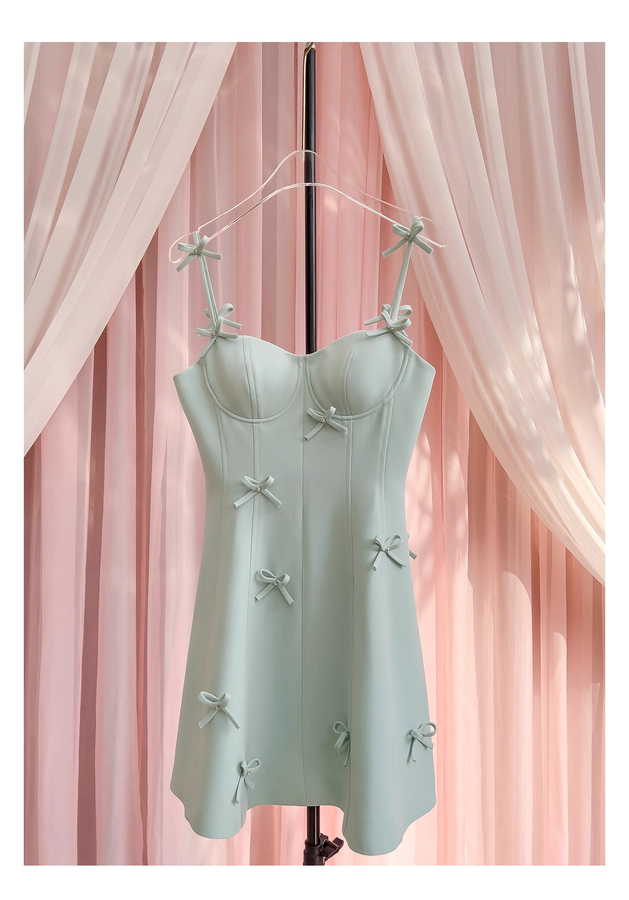NiceVestidos-Short homecoming dress spring and summer new green bow sexy suspender dress design small dress nv5545