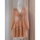 NiceVestidos-Homecoming Dress Floral Champagne Chiffon Gentle And Elegant Short Dress Party Dress nv5553