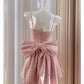 NiceVestidos-Short Homecoming Dress Pink Sequined Tweed Suspender Dress High-End Waist Slimming Bow Short Dress nv5544