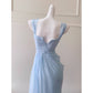 NiceVestidos-Homecoming Dress Blue Suspender Design Waist Long French Retro Summer Popular Dress For Women nv5557