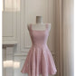 NiceVestidos-Short Homecoming Dress Pink Sequined Tweed Suspender Dress High-End Waist Slimming Bow Short Dress nv5544