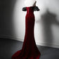 Robe de bal longue en velours bordeaux à col en cœur et sirène, robe de soirée longue bordeaux nv1868
